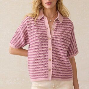 Faherty Women's Pink Seacoast Crochet Cabana Shirt